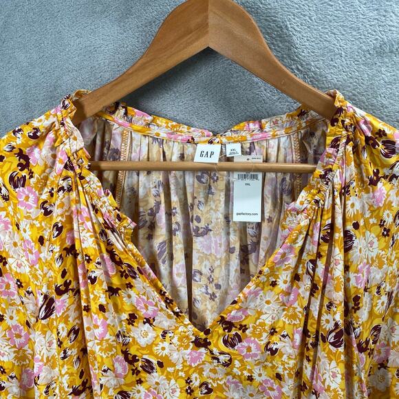GAP Top Womens XXL Floral Long Sleeve Puff Sleeve Peasant Cottage Boho‎ - Picture 3 of 15